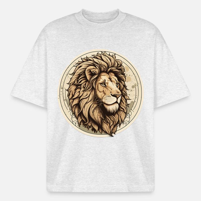 Regal Lion Circle Patch - Boxy Heavyweight Unisex Organic T-Shirt by Stanley/Stella - cool heather grey