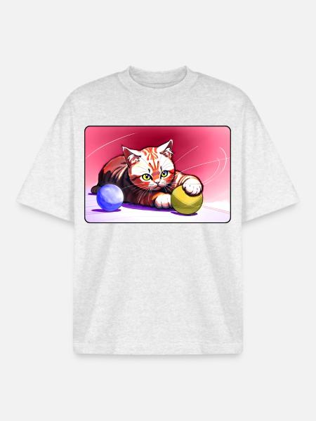 Rotgestreiftes Tigerkätzchen - Boxy Heavyweight Unisex Organic T-Shirt von Stanley/Stella - Kühles Grau meliert