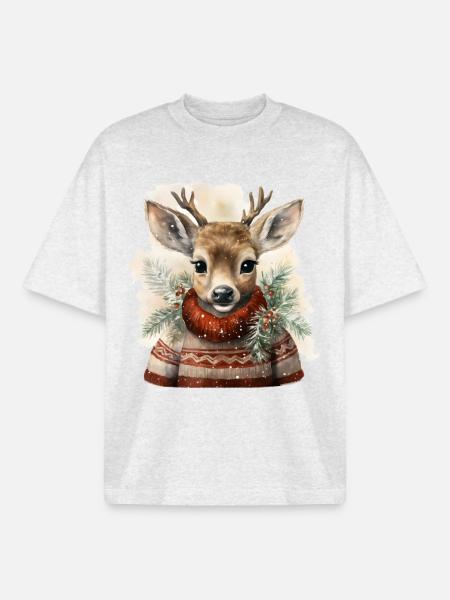 Cerf en pull d’hiver - T-shirt unisexe boxy épais biologique Stanley/Stella - gris chiné frais