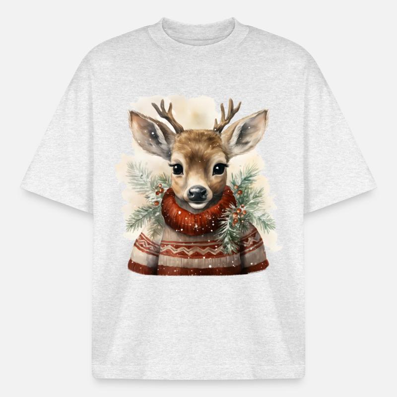 Hirsch im Winterpullover - Boxy Heavyweight Unisex Organic T-Shirt von Stanley/Stella - Kühles Grau meliert