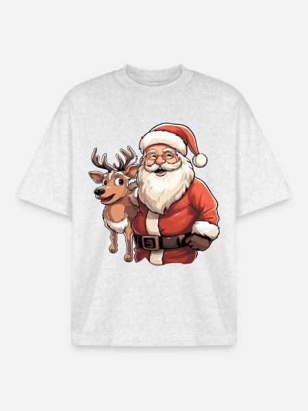 Weihnachtsmann mit renntier - Boxy Heavyweight Unisex Organic T-Shirt von Stanley/Stella - Kühles Grau meliert