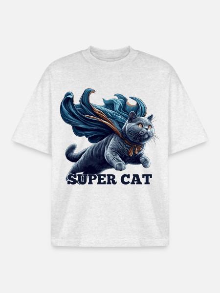 Super Cat BKH Blue Gift - Boxy Heavyweight Unisex Organic T-Shirt by Stanley/Stella - cool heather grey