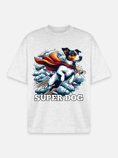 Super Dog Jack Russell Terrier Gift - Boxy Heavyweight Unisex Organic T-Shirt by Stanley/Stella - cool heather grey