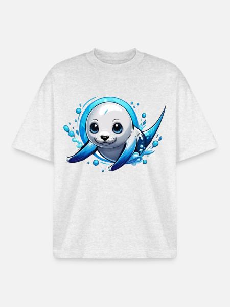 Robbe | Robbenbaby im Meer - Boxy Heavyweight Unisex Organic T-Shirt von Stanley/Stella - Kühles Grau meliert