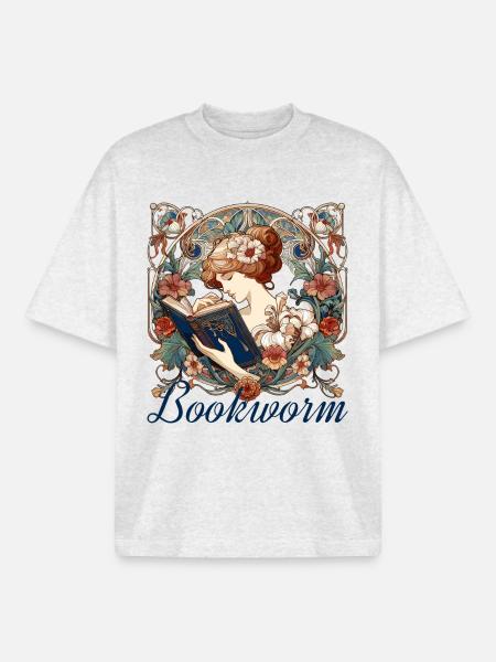 Bookworm Woman Reading Browsing Gift - Boxy Heavyweight Unisex Organic T-Shirt by Stanley/Stella - cool heather grey