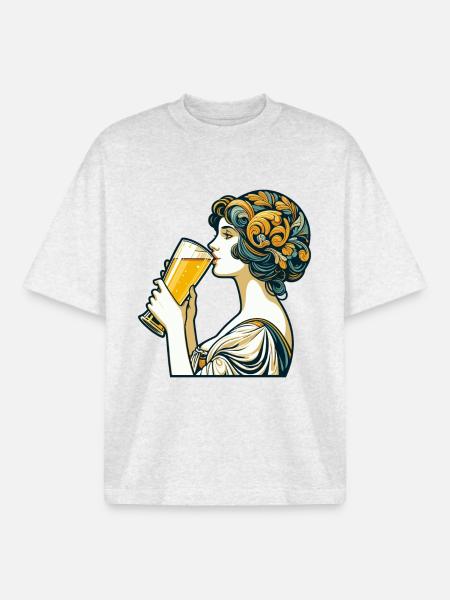 Woman Drinking Beer Wheat Beer Gift - Boxy Heavyweight Unisex Organic T-Shirt by Stanley/Stella - cool heather grey