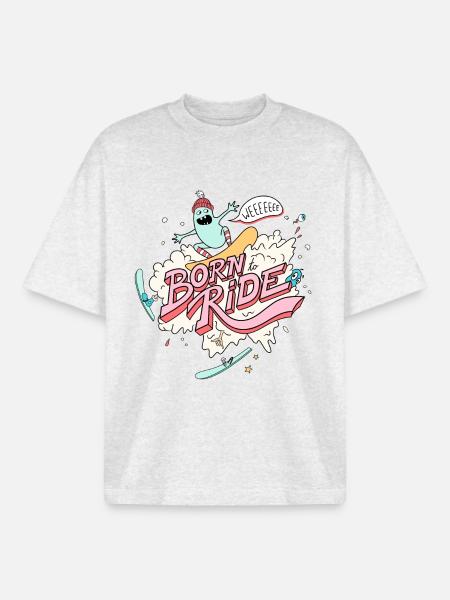Born To Ride - Snowboard - Boxy Heavyweight Unisex Organic T-Shirt by Stanley/Stella - cool heather grey