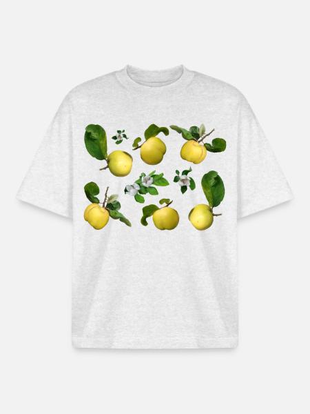 Quitten mit Quittenblüten - Boxy Heavyweight Unisex Organic T-Shirt von Stanley/Stella - Kühles Grau meliert