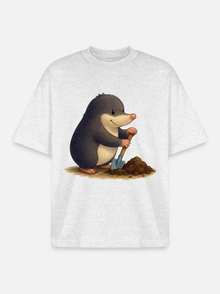 Industrious Mole with Shovel - Boxy Heavyweight Unisex Organic T-Shirt by Stanley/Stella - cool heather grey