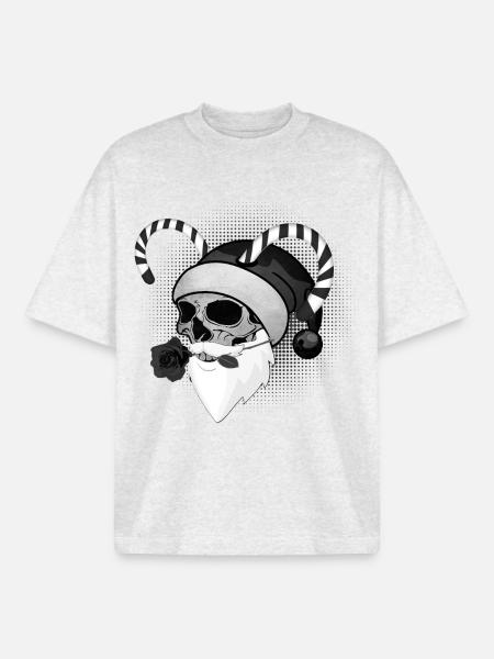 Weihnachtsmann Totenschädel Rose Hörner - Boxy Heavyweight Unisex Organic T-Shirt von Stanley/Stella - Kühles Grau meliert