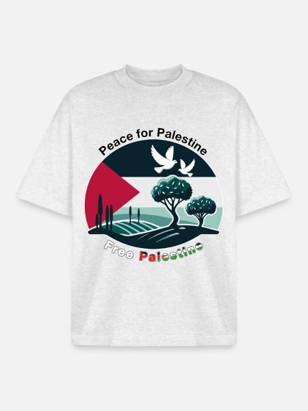 Peace for Palestine - Boxy Heavyweight Unisex Organic T-Shirt by Stanley/Stella - cool heather grey