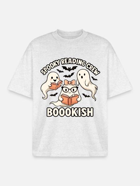 Ghostly Readers Squad - Boxy Heavyweight Unisex Organic T-Shirt by Stanley/Stella - cool heather grey