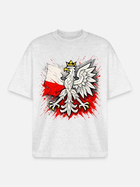 Poland Polska Eagle Flag Flag Abstract Gift - Boxy Heavyweight Unisex Organic T-Shirt by Stanley/Stella - cool heather grey