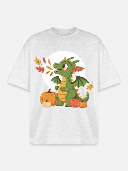 Kleiner Drachen Herbstszene - Boxy Heavyweight Unisex Organic T-Shirt von Stanley/Stella - Kühles Grau meliert