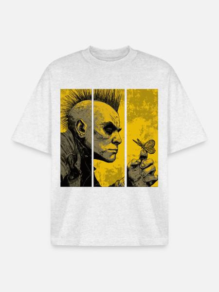 Punk rocker watches butterfly - Boxy Heavyweight Unisex Organic T-Shirt by Stanley/Stella - cool heather grey