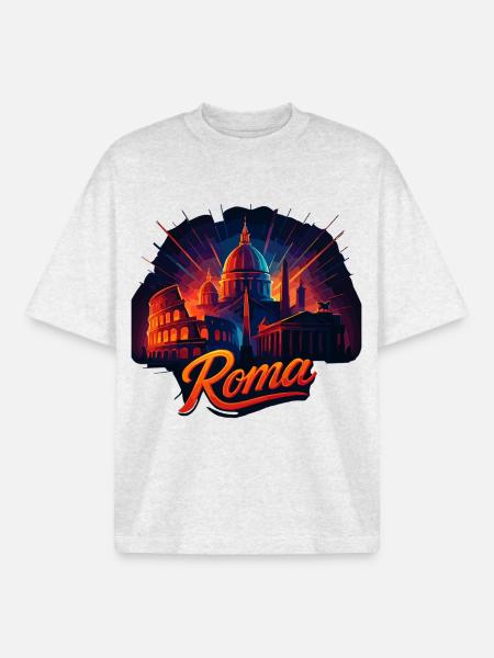 Rome Roma Capital Italy Silhouette Gift - Boxy Heavyweight Unisex Organic T-Shirt by Stanley/Stella - cool heather grey