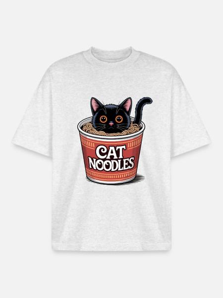 Cat Noodles - Funny Cat T-Shirt - Boxy Heavyweight Unisex Organic T-Shirt by Stanley/Stella - cool heather grey