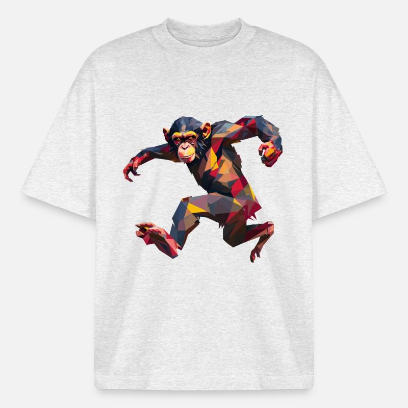 Low Poly Chimpanzee Sprint Logo Design - Boxy Heavyweight Unisex Organic T-Shirt by Stanley/Stella - cool heather grey