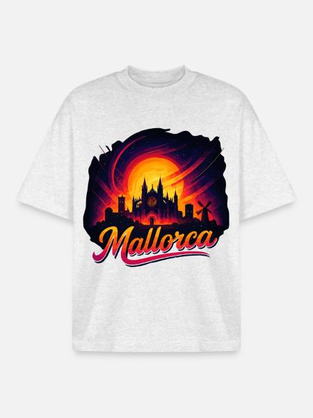 Mallorca Sunset Cathedral Gift Palma - Boxy Heavyweight Unisex Organic T-Shirt by Stanley/Stella - cool heather grey