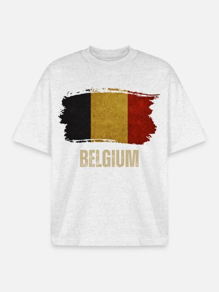 Grunge flag of Belgium, Belgian pride - Boxy Heavyweight Unisex Organic T-Shirt by Stanley/Stella - cool heather grey
