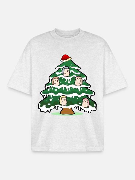 Albero di Natale divertente riccio di Natale - T-shirt unisex boxy pesante biologica di Stanley/Stella - grigio erica fresco