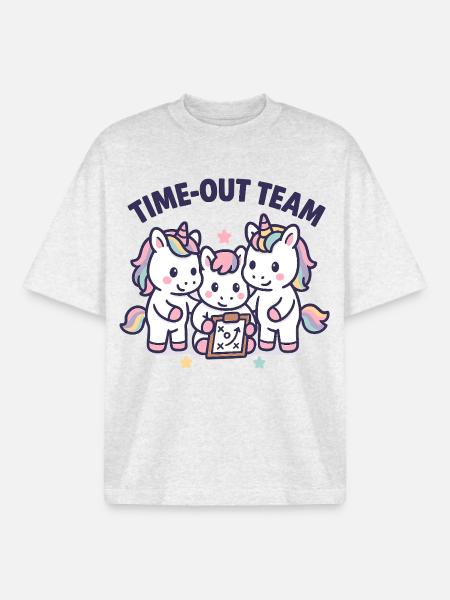 Unicorn Handball Team, Time Out, Kids - Boxy Heavyweight Unisex Organic T-Shirt by Stanley/Stella - cool heather grey