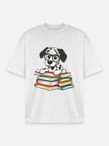Niedliches Dalmatinerhund-Lesebuch mit Brille - Boxy Heavyweight Unisex Organic T-Shirt von Stanley/Stella - Kühles Grau meliert