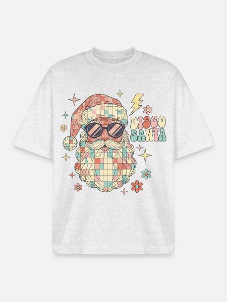 Techno Disco Weihnachtsmann Discokugel Lustig - Boxy Heavyweight Unisex Organic T-Shirt von Stanley/Stella - Kühles Grau meliert