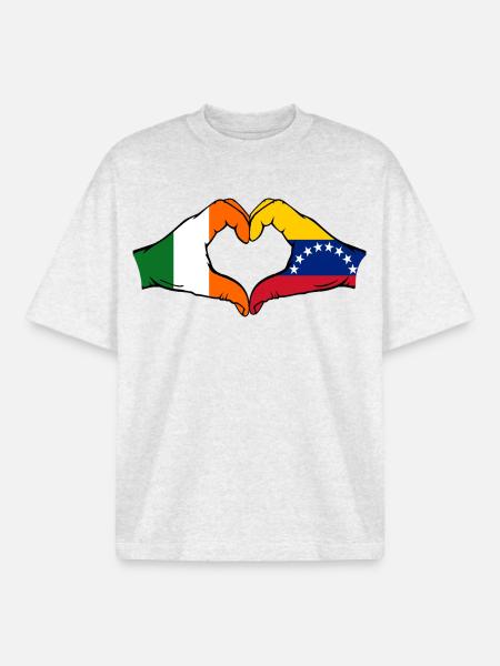 Ireland Venezuela Flag Heart - Boxy Heavyweight Unisex Organic T-Shirt by Stanley/Stella - cool heather grey