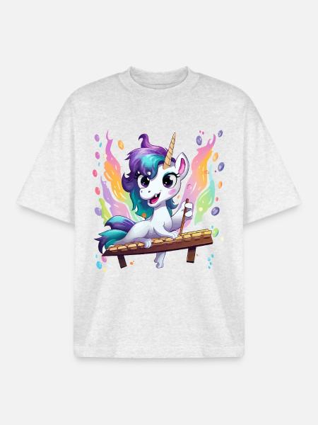 Regenbogen Einhorn Klangzauber - Boxy Heavyweight Unisex Organic T-Shirt von Stanley/Stella - Kühles Grau meliert