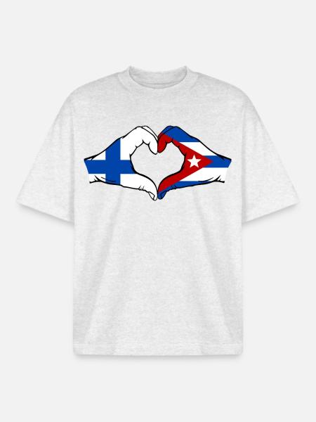 Finland Cuba Flag Hands Heart - Boxy Heavyweight Unisex Organic T-Shirt by Stanley/Stella - cool heather grey
