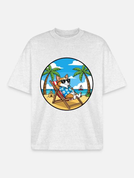 Coole Corgi-Strandferien-Sommerstimmung - Boxy Heavyweight Unisex Organic T-Shirt von Stanley/Stella - Kühles Grau meliert