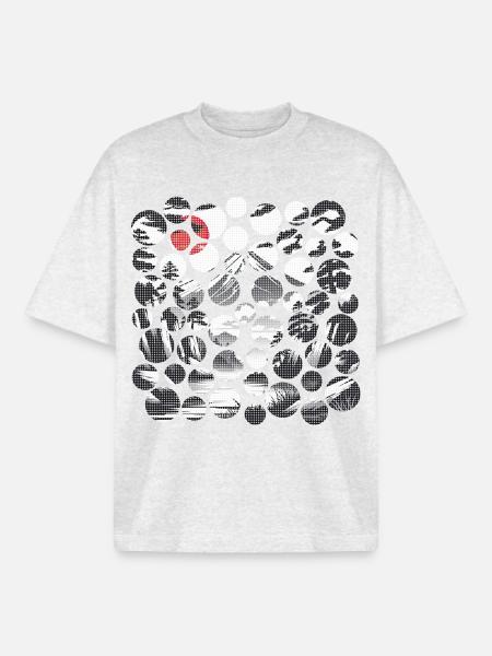 Japanese Mountain Landscape with Mount Fuji and Sun - Boxy Heavyweight Unisex Organic T-Shirt by Stanley/Stella - cool heather grey