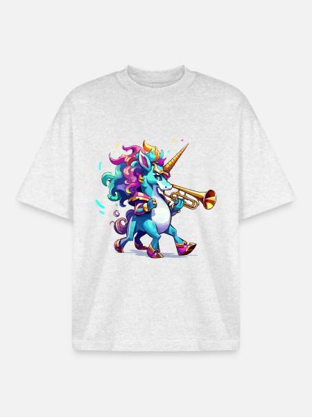Einhorn Trompete Farbzauber - Boxy Heavyweight Unisex Organic T-Shirt von Stanley/Stella - Kühles Grau meliert