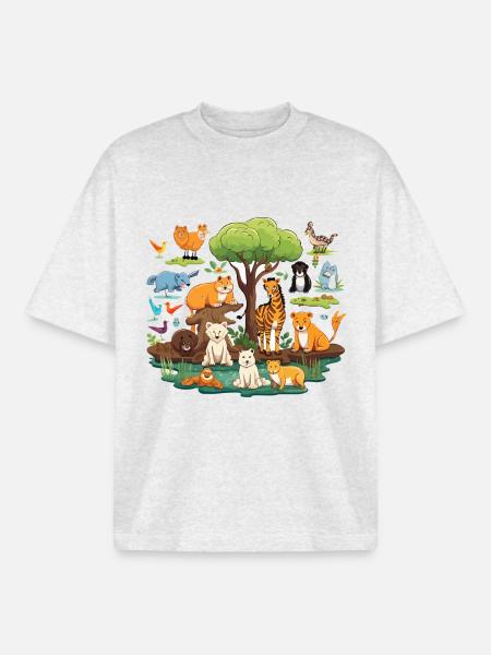 Tierwald Safari Collage - Boxy Heavyweight Unisex Organic T-Shirt von Stanley/Stella - Kühles Grau meliert