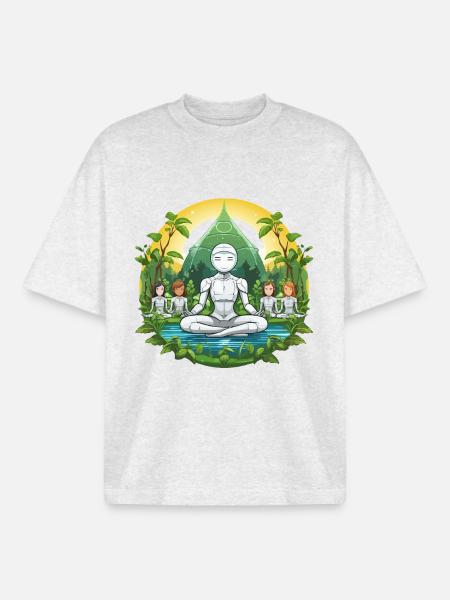 Robot-Meditation im Naturkreis - Boxy Heavyweight Unisex Organic T-Shirt von Stanley/Stella - Kühles Grau meliert
