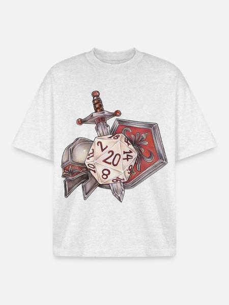RPG Tabletop D20 Dice Gift Fighter - Boxy Heavyweight Unisex Organic T-Shirt by Stanley/Stella - cool heather grey
