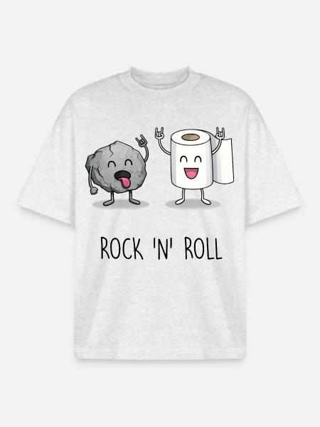 Funny Rock 'n' Roll Cartoon Design - Boxy Heavyweight Unisex Organic T-Shirt by Stanley/Stella - cool heather grey