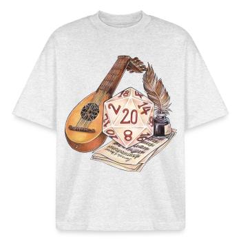 Role Playing Game Tabletop D20 Dice Gift Bard - Boxy Heavyweight Unisex Organic T-Shirt by Stanley/Stella - cool heather grey - Front - AI Model Male 185 light (185cm) & AI Model Female 172 dark (172cm)