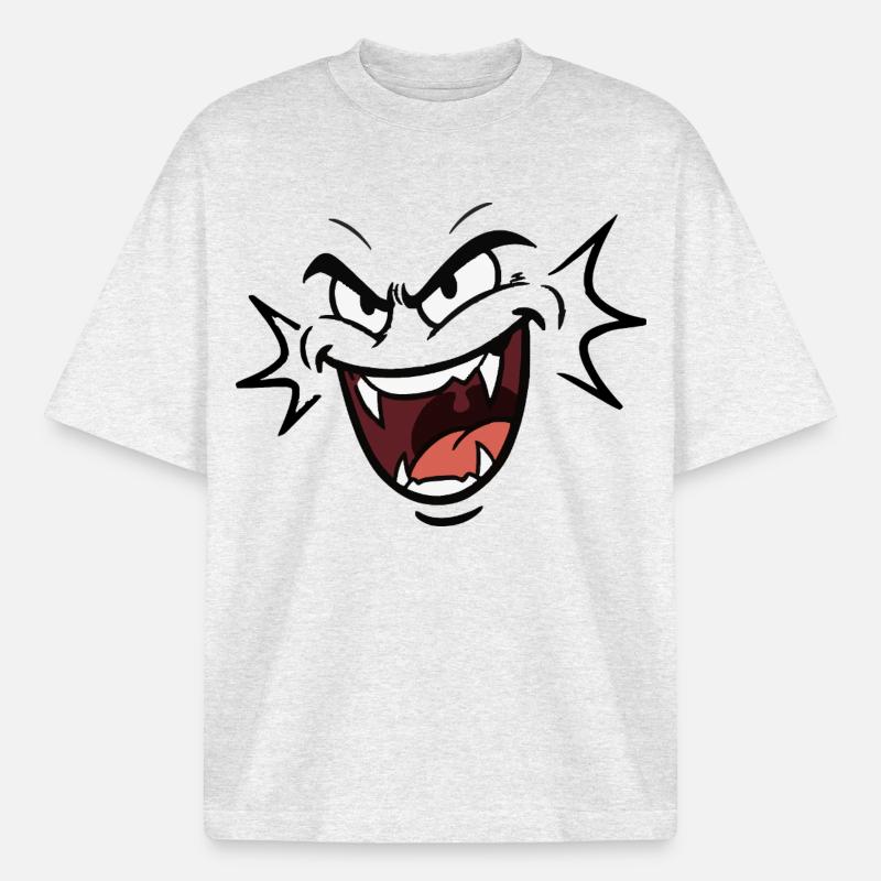 Funny vampire face laughing pattern comic - Boxy Heavyweight Unisex Organic T-Shirt by Stanley/Stella - cool heather grey