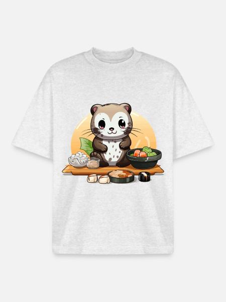 Otter Sushi Fest - Boxy Heavyweight Unisex Organic T-Shirt von Stanley/Stella - Kühles Grau meliert