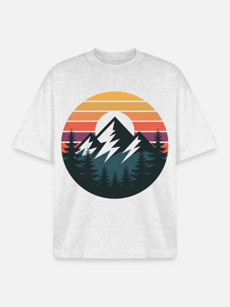 Sonnenuntergangsberge Waldsilhouette - Boxy Heavyweight Unisex Organic T-Shirt von Stanley/Stella - Kühles Grau meliert