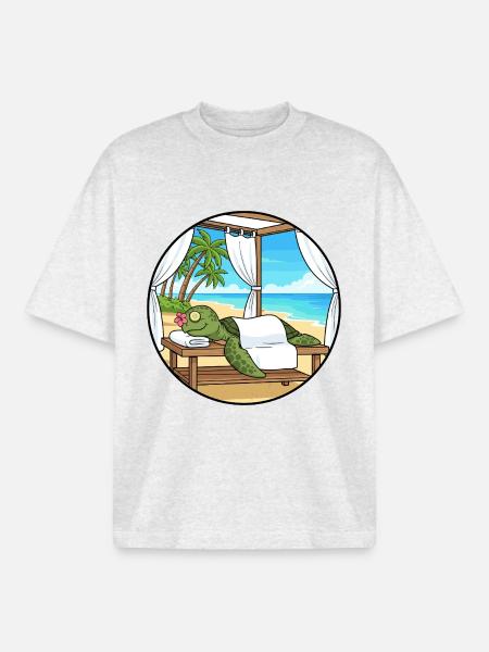 Beach Spa Turtle Animal Relaxing Art - Boxy Heavyweight Unisex Organic T-Shirt by Stanley/Stella - cool heather grey