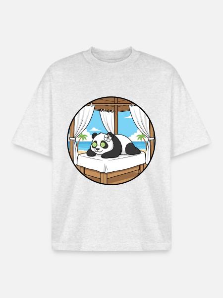 Beach Spa Panda Bear Relaxing Art - Boxy Heavyweight Unisex Organic T-Shirt by Stanley/Stella - cool heather grey
