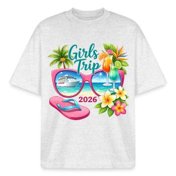 Girls Trip 2026 Cruise Vacation - Boxy Heavyweight Unisex Organic T-Shirt by Stanley/Stella - cool heather grey - Front - AI Model Male 185 light (185cm) & AI Model Female 172 dark (172cm)