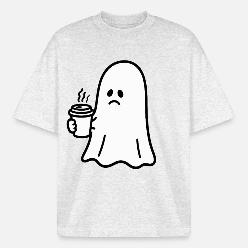 Geist Kaffee Halloween Süßes oder Saures - Boxy Heavyweight Unisex Organic T-Shirt von Stanley/Stella - Kühles Grau meliert