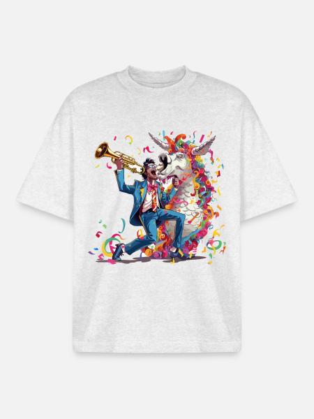 Trompeter und Regenbogen-Einhorn - Boxy Heavyweight Unisex Organic T-Shirt von Stanley/Stella - Kühles Grau meliert