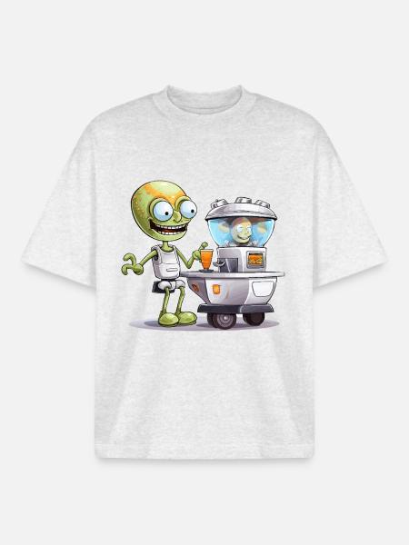 Alien Bartender at Space Bar - Boxy Heavyweight Unisex Organic T-Shirt by Stanley/Stella - cool heather grey