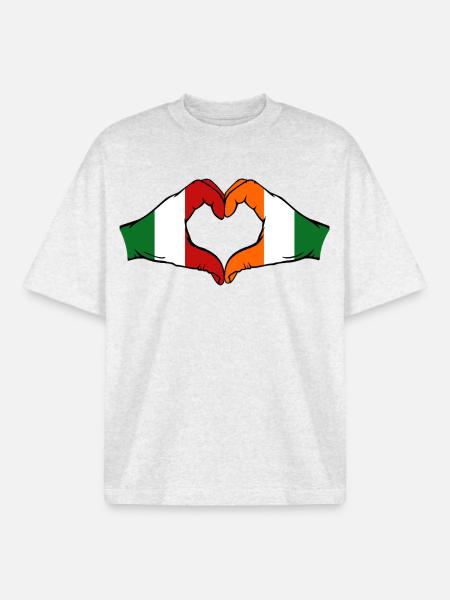 Italy Côte d'Ivoire Flag Hands - Boxy Heavyweight Unisex Organic T-Shirt by Stanley/Stella - cool heather grey