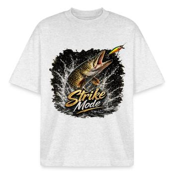 Strike Mode Pike – Predator Angelshirt - Boxy Heavyweight Unisex Organic T-Shirt von Stanley/Stella - Kühles Grau meliert - Vorne - AI Model Male 185 light (185cm) & AI Model Female 172 dark (172cm)